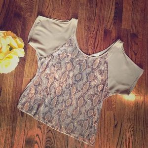 Cache cold shoulder cut out, reptile sequence top